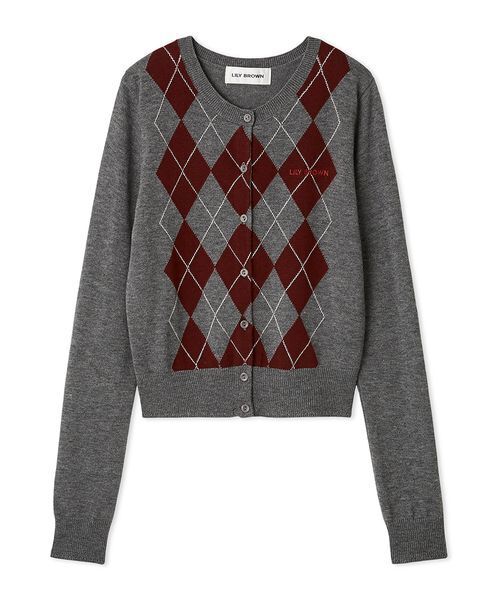 LILY BROWN（リリーブラウン）の「ロゴ刺繍アーガイルカーディガン