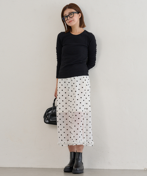 U by SPICK&SPAN（ユーバイスピックアンドスパン）の「ドットプリントシアーロングスカート（スカート・レディース・ホワイト・FREE）」の9枚目の写真