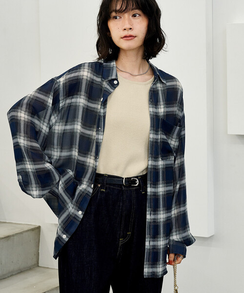 FREAK'S STORE(フリークスストア)の「チェックシアーシャツ(シャツ/ブラウス・レディース・ブラック/ネイビー/レッド・フリ-)」の3枚目の写真