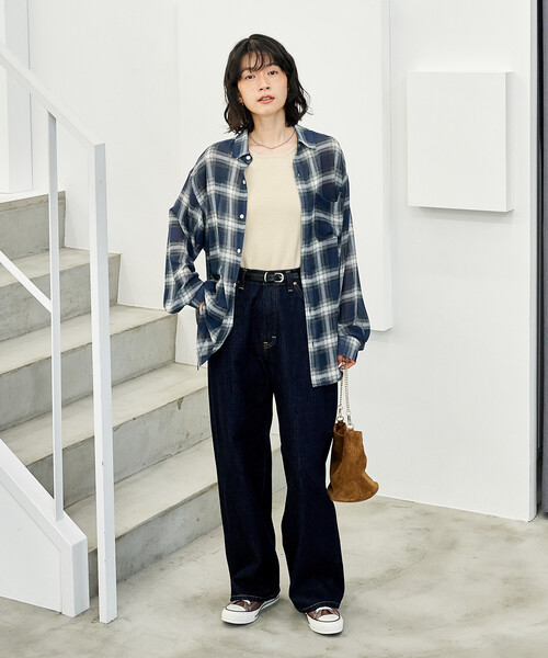 FREAK'S STORE(フリークスストア)の「チェックシアーシャツ(シャツ/ブラウス・レディース・ブラック/ネイビー/レッド・フリ-)」の4枚目の写真