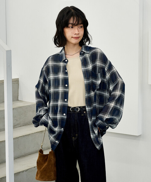 FREAK'S STORE(フリークスストア)の「チェックシアーシャツ(シャツ/ブラウス・レディース・ブラック/ネイビー/レッド・フリ-)」の8枚目の写真
