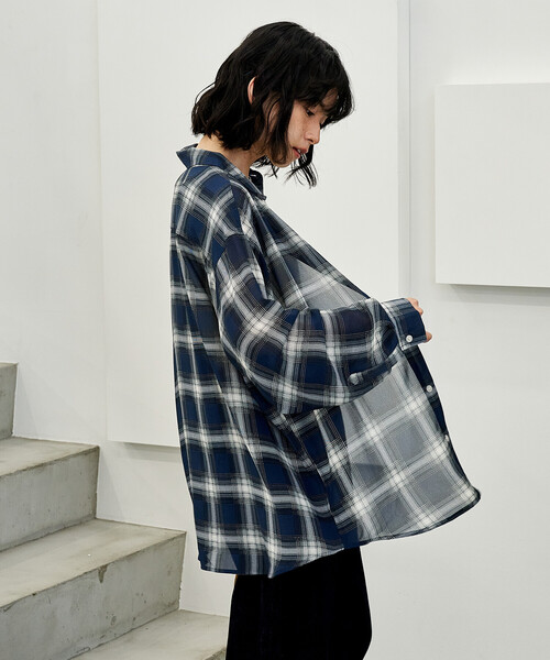 COLE 袖チェックシアーブルゾン AZUL BY MOUSSY | 袖切替チェック柄シャツジャケット (ブルゾン