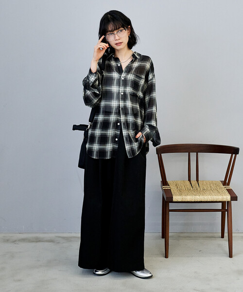 FREAK'S STORE(フリークスストア)の「チェックシアーシャツ(シャツ/ブラウス・レディース・ブラック/ネイビー/レッド・フリ-)」の15枚目の写真
