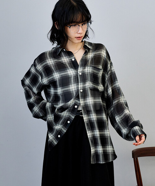 FREAK'S STORE(フリークスストア)の「チェックシアーシャツ(シャツ/ブラウス・レディース・ブラック/ネイビー/レッド・フリ-)」の18枚目の写真