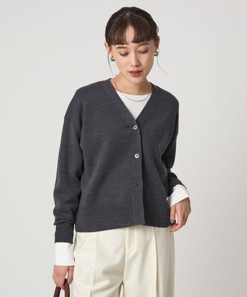 セール】ウール スムース Vネック カーディガン ウォッシャブル