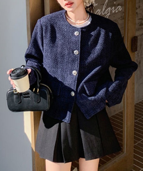 セール】【セパレート襟付き2WAY】ブルーカラーアクセントツイード