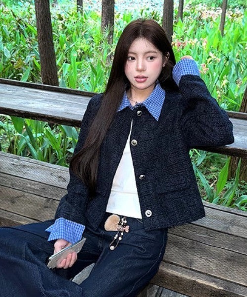 セール】【セパレート襟付き2WAY】ブルーカラーアクセントツイード