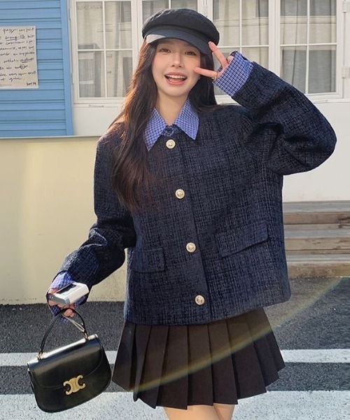 セール】【セパレート襟付き2WAY】ブルーカラーアクセントツイード