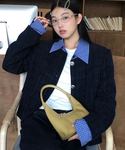 セール】【セパレート襟付き2WAY】ブルーカラーアクセントツイード