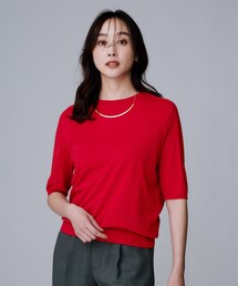 【アンサンブル可/六分袖/洗える】ウールシルクニット