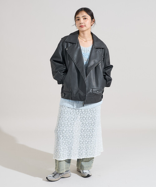 FREAK'S STORE（フリークスストア）の「ヴィンテージライク レザレット ダブルライダースジャケット（ライダースジャケット・レディース・ブラウン/ブラック・ﾌﾘ-）」の3枚目の写真