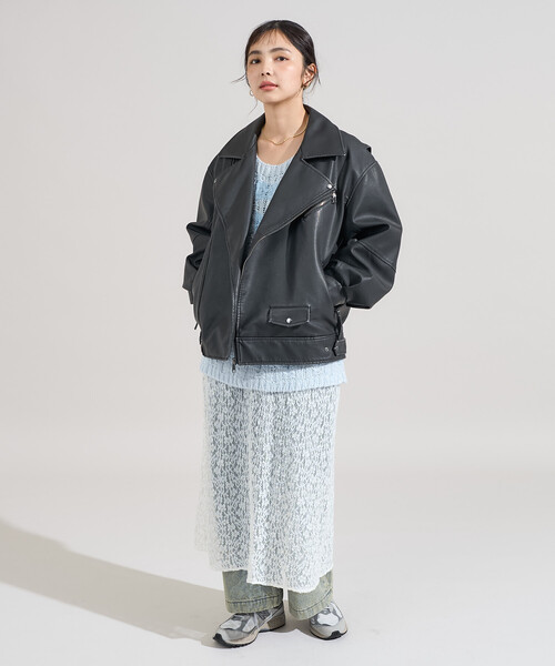 FREAK'S STORE（フリークスストア）の「ヴィンテージライク レザレット ダブルライダースジャケット（ライダースジャケット・レディース・ブラウン/ブラック・ﾌﾘ-）」の4枚目の写真