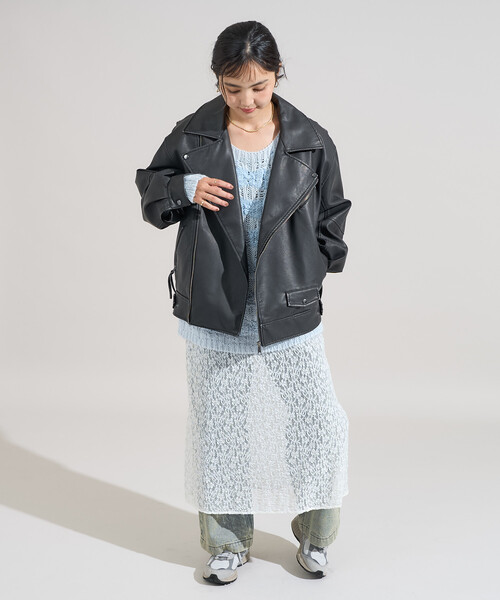 FREAK'S STORE（フリークスストア）の「ヴィンテージライク レザレット ダブルライダースジャケット（ライダースジャケット・レディース・ブラウン/ブラック・ﾌﾘ-）」の5枚目の写真