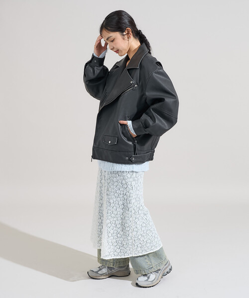 FREAK'S STORE（フリークスストア）の「ヴィンテージライク レザレット ダブルライダースジャケット（ライダースジャケット・レディース・ブラウン/ブラック・ﾌﾘ-）」の6枚目の写真