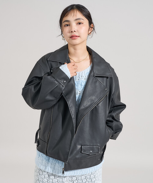 FREAK'S STORE（フリークスストア）の「ヴィンテージライク レザレット ダブルライダースジャケット（ライダースジャケット・レディース・ブラウン/ブラック・ﾌﾘ-）」の8枚目の写真