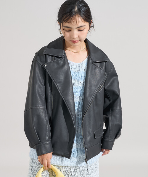 FREAK'S STORE（フリークスストア）の「ヴィンテージライク レザレット ダブルライダースジャケット（ライダースジャケット・レディース・ブラウン/ブラック・ﾌﾘ-）」の9枚目の写真