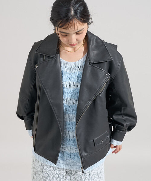 FREAK'S STORE（フリークスストア）の「ヴィンテージライク レザレット ダブルライダースジャケット（ライダースジャケット・レディース・ブラウン/ブラック・ﾌﾘ-）」の10枚目の写真