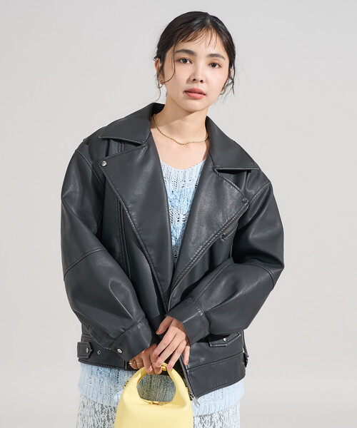 FREAK'S STORE（フリークスストア）の「ヴィンテージライク レザレット ダブルライダースジャケット（ライダースジャケット・レディース・ブラウン/ブラック・ﾌﾘ-）」の11枚目の写真