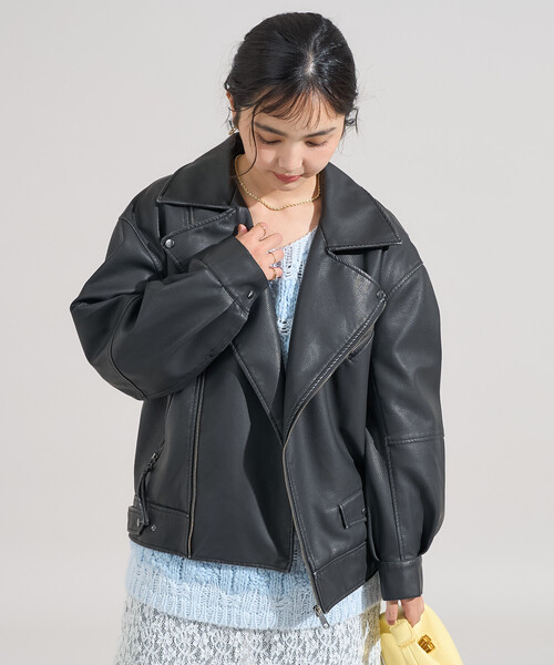 FREAK'S STORE（フリークスストア）の「ヴィンテージライク レザレット ダブルライダースジャケット（ライダースジャケット・レディース・ブラウン/ブラック・ﾌﾘ-）」の13枚目の写真