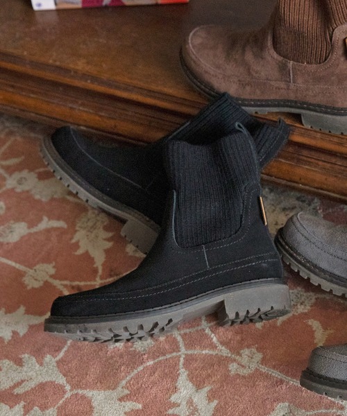 Minnetonka（ミネトンカ）の「【MINNETONKA/ミネトンカ】 ニットソックスサイドゴアブーツ　18M09（ブーツ・レディース・チャコールグレー/ダークブラウン/ブラック・7/5/9/8/6）」の2枚目の写真