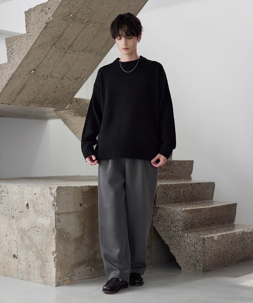 イージーケア】コットンポンチ2タックスウェットワイドパンツ