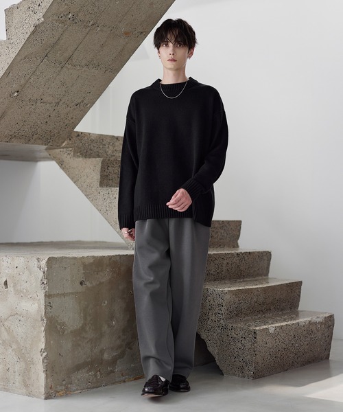 イージーケア】コットンポンチ2タックスウェットワイドパンツ