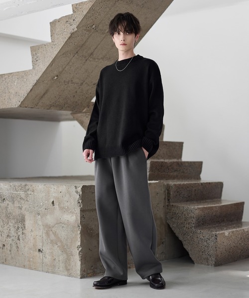 イージーケア】コットンポンチ2タックスウェットワイドパンツ