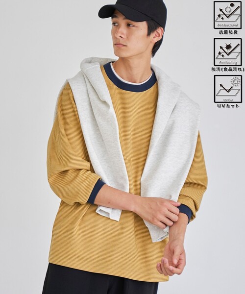 coen(コーエン)の「【好評につき新色追加】クリーンプラス ボーダーロングスリーブTシャツ【抗菌防臭・防汚(食品汚れ)・UVカット】(Tシャツ/カットソー・メンズ・マスタード/ブラック/ネイビー/クリーム・XL/L/M/S)」の4枚目の写真