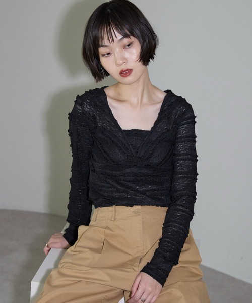 leimn(レイムン)の「フリルレーストップス(Tシャツ/カットソー・レディース・ホワイト/ブラック・FREE)」の2枚目の写真