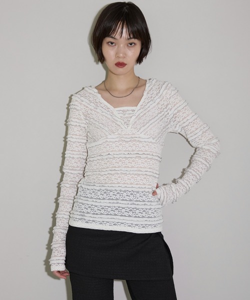 leimn(レイムン)の「フリルレーストップス(Tシャツ/カットソー・レディース・ホワイト/ブラック・FREE)」の5枚目の写真