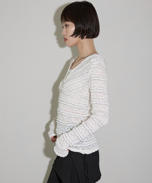 leimn(レイムン)の「フリルレーストップス(Tシャツ/カットソー・レディース・ホワイト/ブラック・FREE)」の4枚目の写真