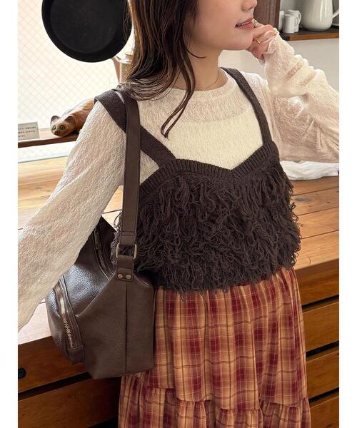 ehka sopo（エヘカソポ）の「ループ編みニットビスチェ（ニット/セーター・レディース・ブラック/ブラウン/キナリ・F）」の19枚目の写真