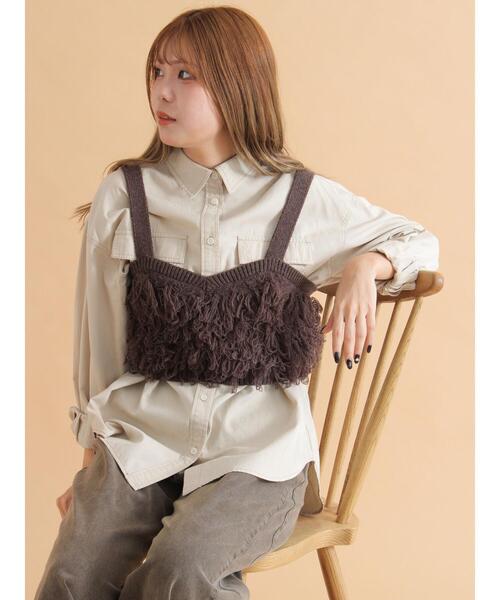 ehka sopo（エヘカソポ）の「ループ編みニットビスチェ（ニット/セーター・レディース・ブラック/ブラウン/キナリ・F）」の5枚目の写真