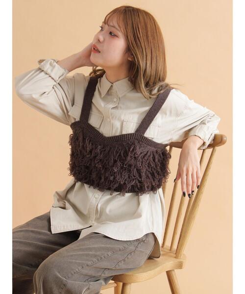 ehka sopo（エヘカソポ）の「ループ編みニットビスチェ（ニット/セーター・レディース・ブラック/ブラウン/キナリ・F）」の6枚目の写真