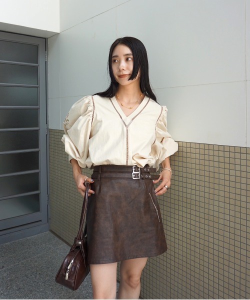 スカート AMERI SYNTHETIC LEATHER MINI SKIRT SYNTHETIC LEATHER MINI SKIRT（スカート）｜Ameri（アメリ）の