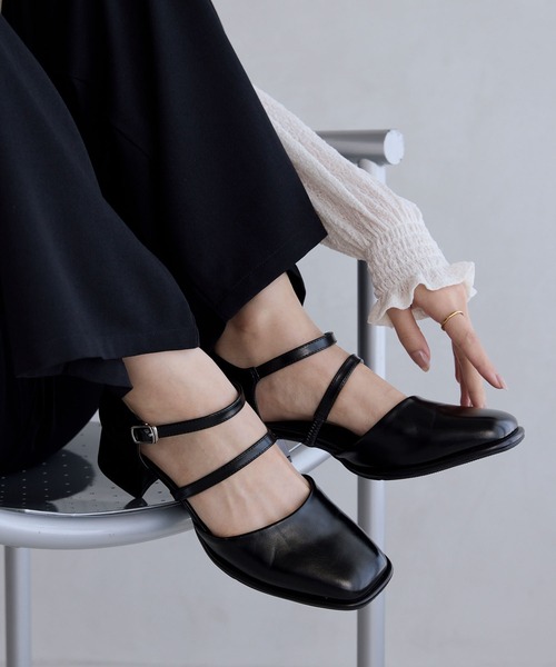 forksy.】【オケージョン対応】スクエアトゥダブルストラップ