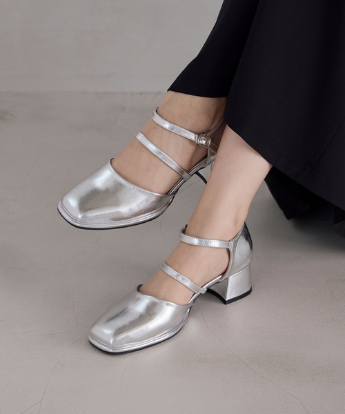 forksy.（フォルクシー）の「【forksy.】【オケージョン対応】スクエアトゥダブルストラップパンプス（パンプス・レディース・ブラック/シルバー/ゴールド・S/M/L）」の7枚目の写真