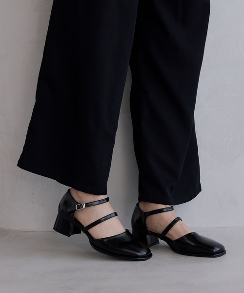 forksy.】【オケージョン対応】スクエアトゥダブルストラップパンプス