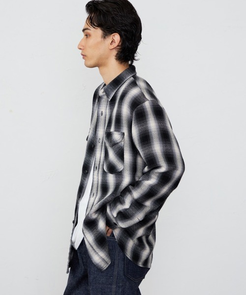 Lee（リー）の「Lee/リー NEL WORK SHIRTS/ネルワークシャツ オンブレチェック（シャツ/ブラウス・メンズ・ブルー/ブラウン/ブラック・SMALL/MEDIUM/LARGE/X-LARGE）」の14枚目の写真
