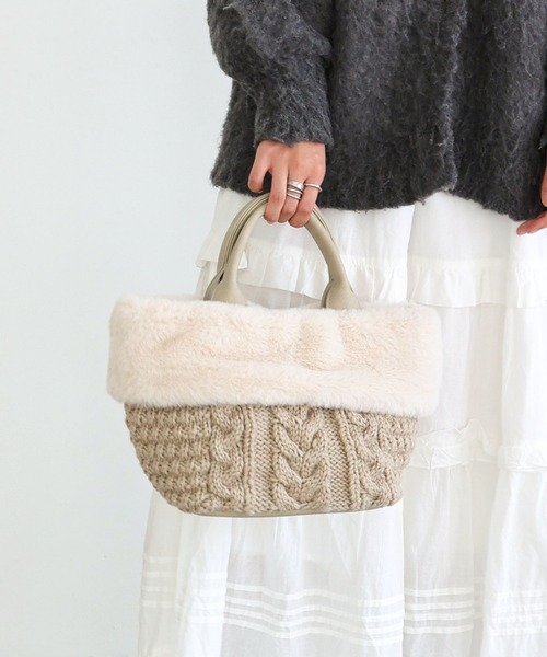 T・S・L（ティーエスエル）の「ニットフェイクファートートバッグ（トートバッグ・レディース・モカ/アイボリー/ブラック・FREE）」の2枚目の写真