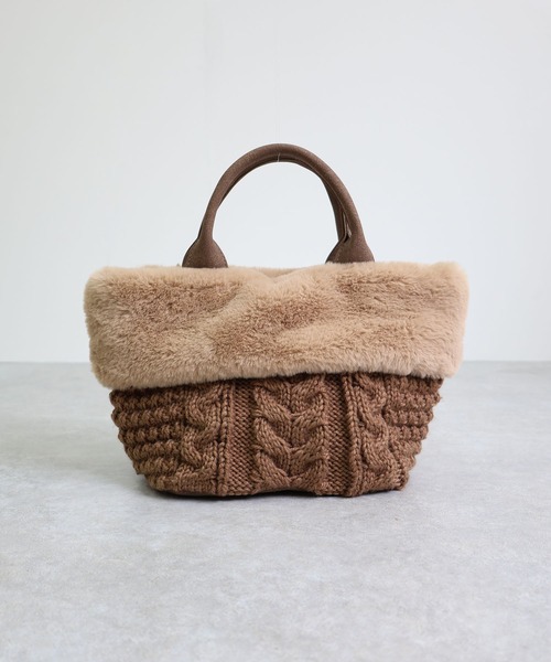 T・S・L（ティーエスエル）の「ニットフェイクファートートバッグ（トートバッグ・レディース・モカ/アイボリー/ブラック・FREE）」の3枚目の写真