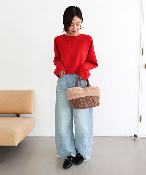 T・S・L（ティーエスエル）の「ニットフェイクファートートバッグ（トートバッグ・レディース・モカ/アイボリー/ブラック・FREE）」の11枚目の写真