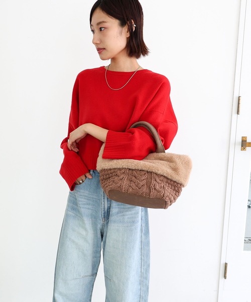 T・S・L（ティーエスエル）の「ニットフェイクファートートバッグ（トートバッグ・レディース・モカ/アイボリー/ブラック・FREE）」の10枚目の写真