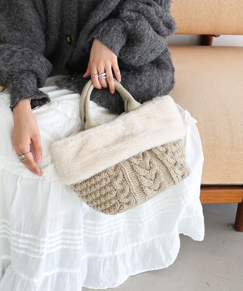 T・S・L（ティーエスエル）の「ニットフェイクファートートバッグ（トートバッグ・レディース・モカ/アイボリー/ブラック・FREE）」の4枚目の写真