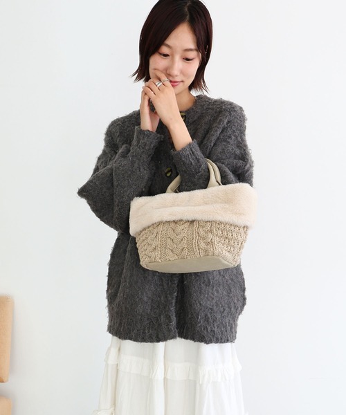 T・S・L（ティーエスエル）の「ニットフェイクファートートバッグ（トートバッグ・レディース・モカ/アイボリー/ブラック・FREE）」の5枚目の写真