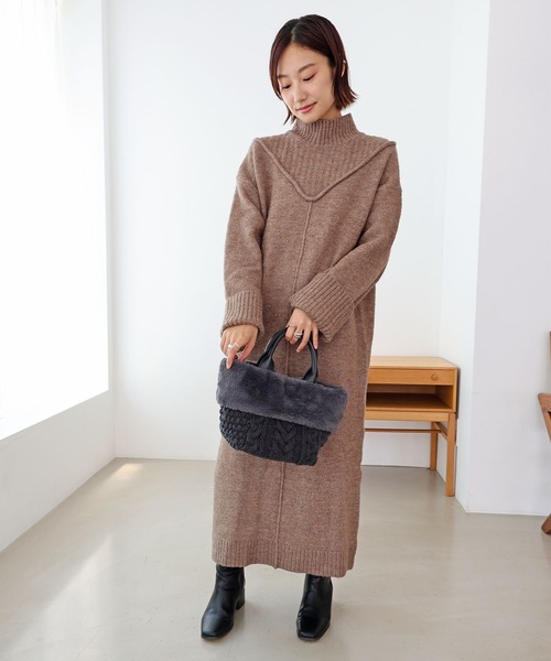 T・S・L（ティーエスエル）の「ニットフェイクファートートバッグ（トートバッグ・レディース・モカ/アイボリー/ブラック・FREE）」の9枚目の写真