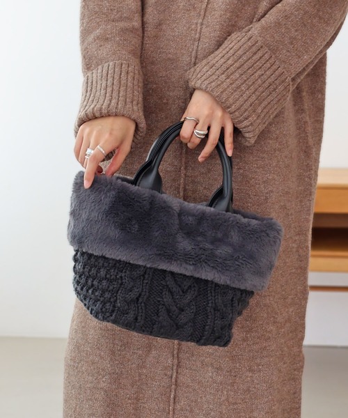 T・S・L（ティーエスエル）の「ニットフェイクファートートバッグ（トートバッグ・レディース・モカ/アイボリー/ブラック・FREE）」の8枚目の写真