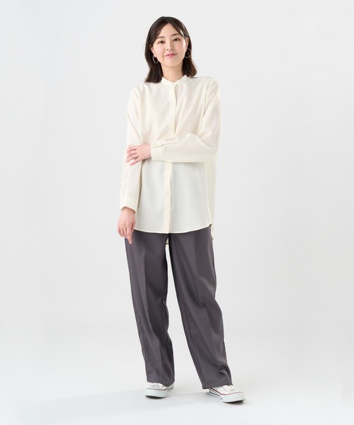 TOKYO SHIRTS(トウキョウシャツ)の「サテン ワイドシルエット スタンドシャツ(シャツ/ブラウス・レディース・ブラウン/ホワイト・M/L/LL)」の9枚目の写真