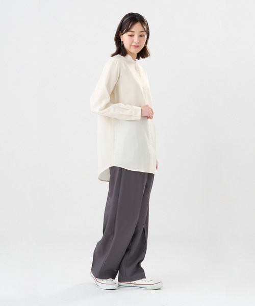 TOKYO SHIRTS(トウキョウシャツ)の「サテン ワイドシルエット スタンドシャツ(シャツ/ブラウス・レディース・ブラウン/ホワイト・M/L/LL)」の10枚目の写真