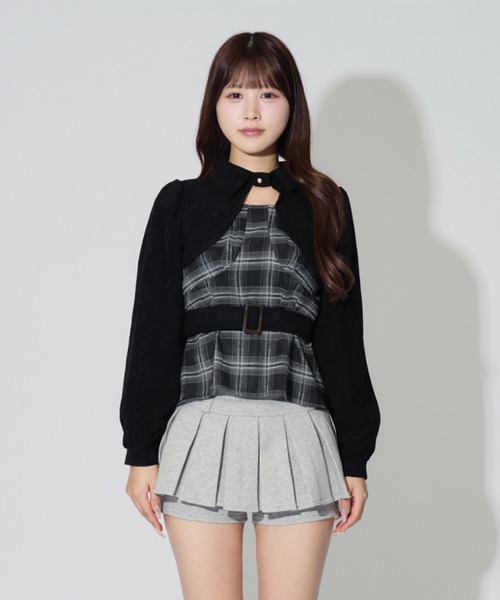 ALLuRing ChaRm（アリュリングチャーム）の「Layered Corduroy Check Tops / レイヤードコーデュロイチェックトップス（シャツ/ブラウス・レディース・ブラウン/ブラック・FREE）」の3枚目の写真